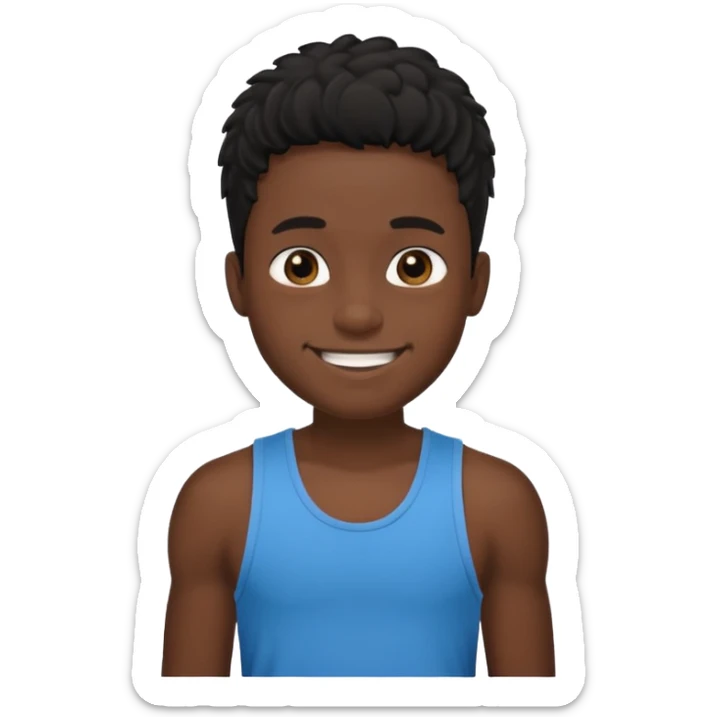 Un garçon qui a des locks noir  il sourit c’est un renoi il a un débardeur sticker