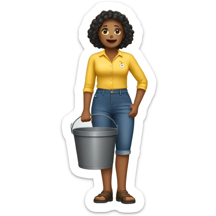 A woman standing with one of her legs in a bucket sticker