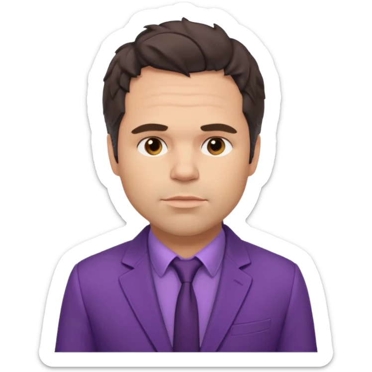 Mark Ruffalo with dark brown hair, purple shirt, beige suit jacket  sticker