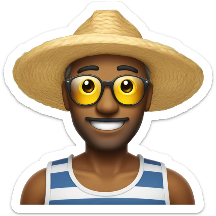 Crie um emoji do influencer Tião do bar com chapéu de praia sticker
