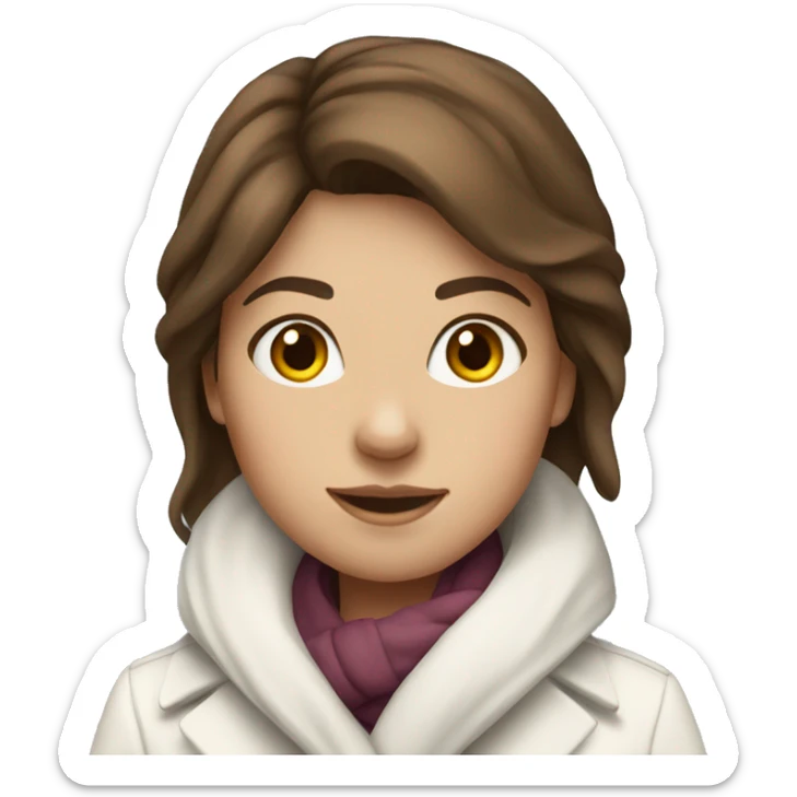 Girl with brown hair wearing a white coat and scarf  sticker