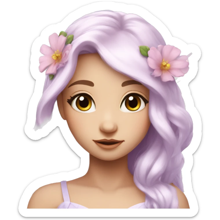 Beautiful, flower fairy, white long, light pink hair, big wings, fair skin, light violet eyes  sticker
