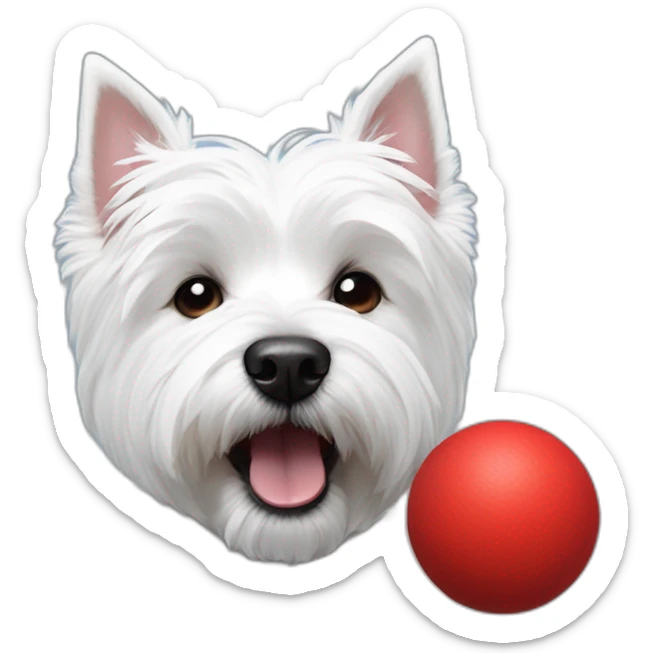 Westie dog with a red and blue ball in his mouth sticker