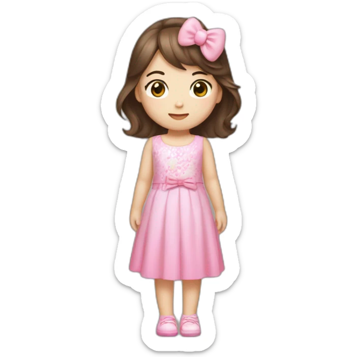 hello kitty asian girl with brown hair and pink dress sticker