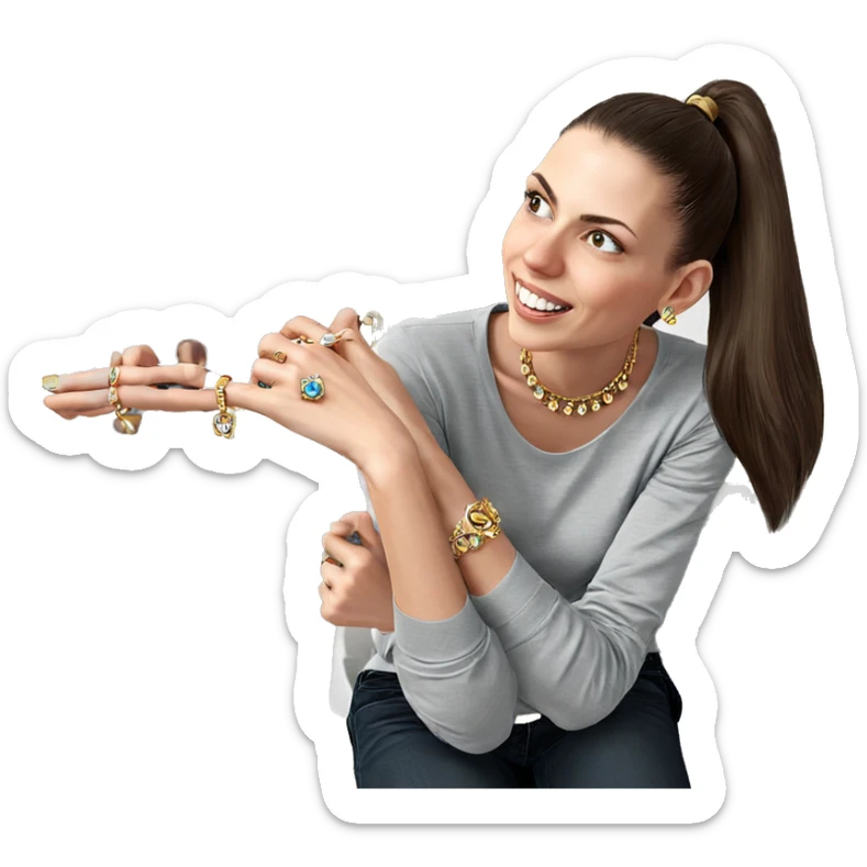 smiling girl with jewelry sticker