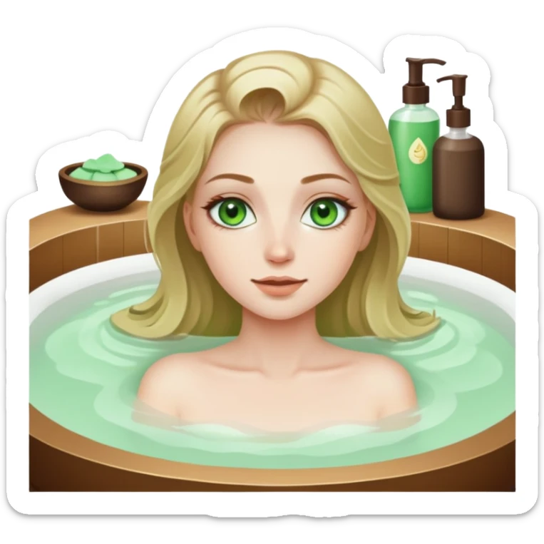 girl with green eyes and dirty blonde hair enjoying a spa treatment sticker