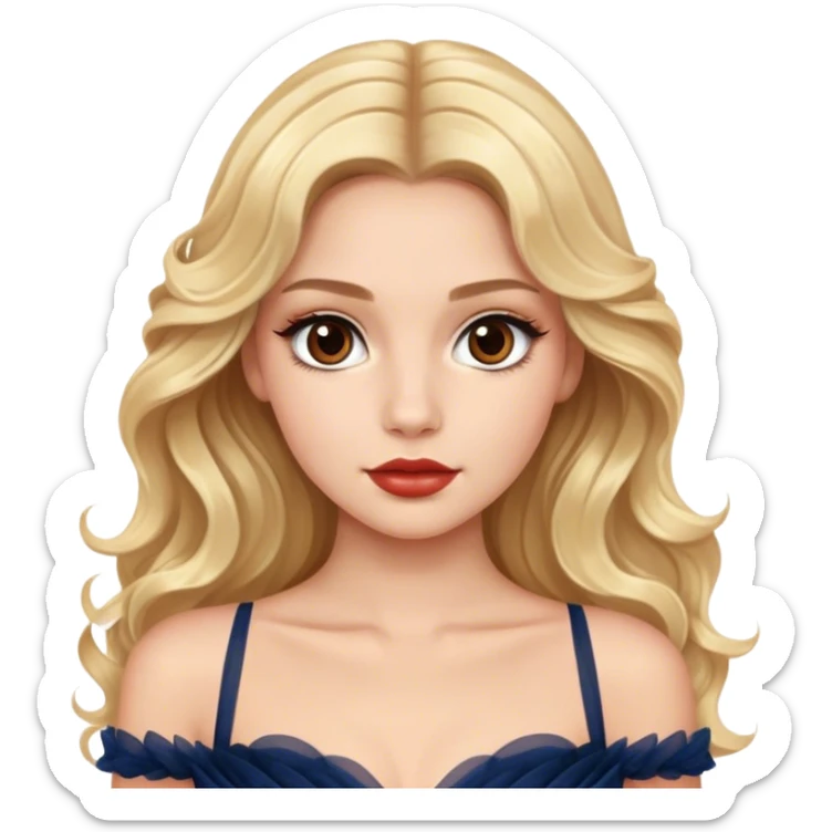 blonde model, brown eyes, long wavy hair, oscars red carpet, navy tulle gown sticker