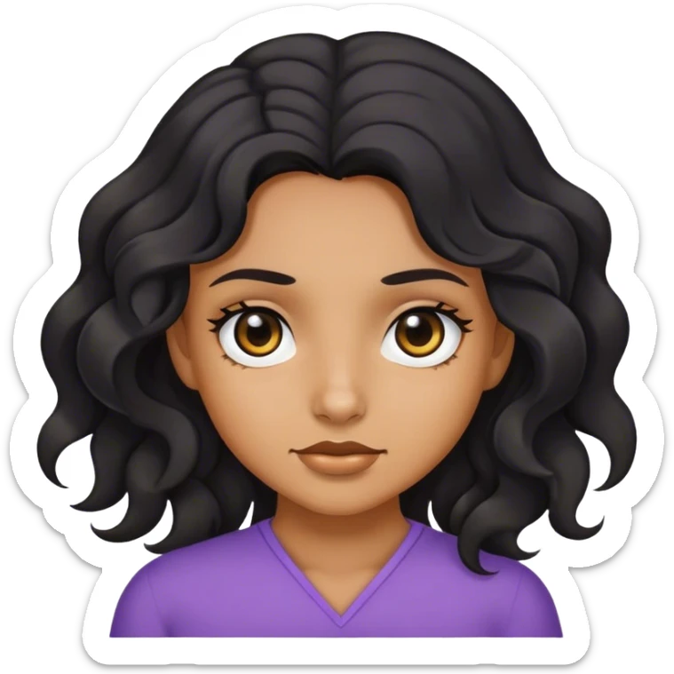 Tan skin girl, wavy black hair, black eye sticker