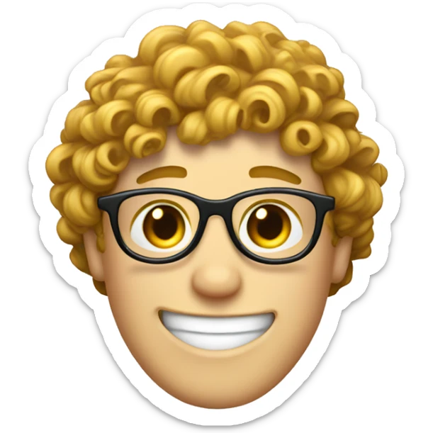 smiling white boy's head with a curly mullet and glasses coming out of a toilet sticker