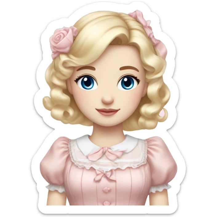 sweet lolita blond hair blue eyes white skin light pink dress sticker