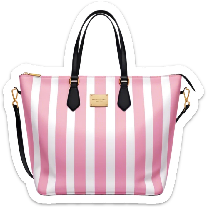 pink and pale pink vertical striped victoria secret bag with black handles sticker