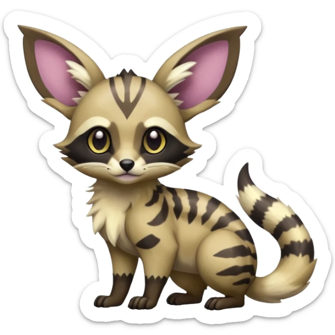 Rare exotic cute epic aesthetic colorful Eevee-Genet-Civet-species-Fakemon-hybrid-creature, with markings, full body sticker