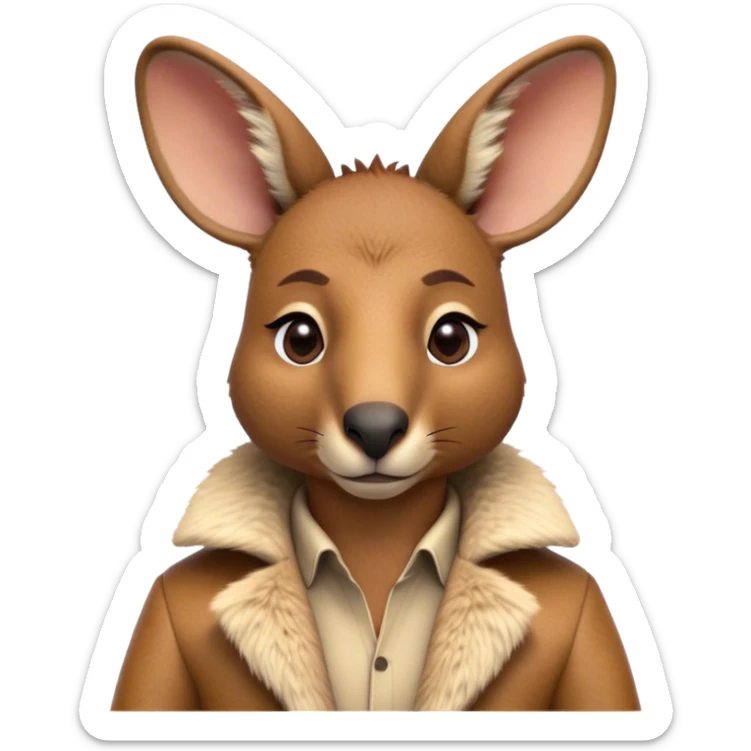 Cinematic Realistic Noble Kangaroo Portrait Emoji, Poised and dignified, with a strong, athletic build and a detailed, tawny coat rendered in natural fur texture, a distinctly elongated face with alert, expressive eyes and a subtle snout, high shine, intelligent and resolute, styled with an air of outback authority, focused and attentive, soft glowing outline, capturing the essence of a watchful and confident kangaroo that appears ready to bound out of the screen with effortless power! sticker