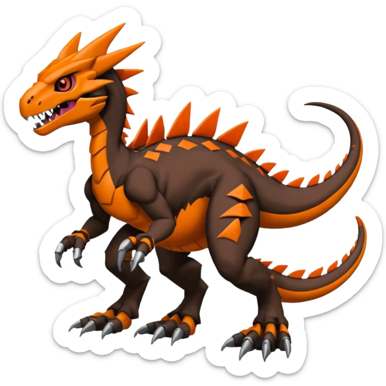 Cool Edgy Black Orange Digimon-Fakemon-Guilmon-Velociraptor-Dragon-Mecha full body sticker