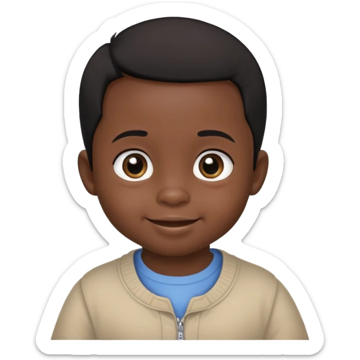 smiling face, toddler boy, African, big eyes, dark skin, black hair, no neck, no body sticker