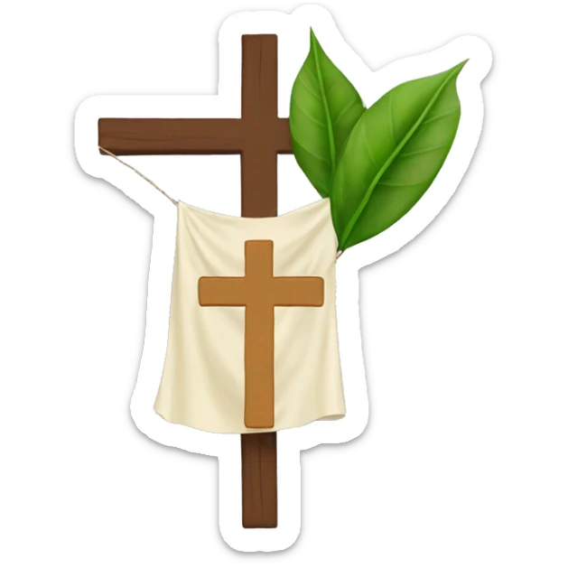 A cross with a cloth over the shoulders of the cross and its hanging down with a leaf on the back of the neck of the cross sticker