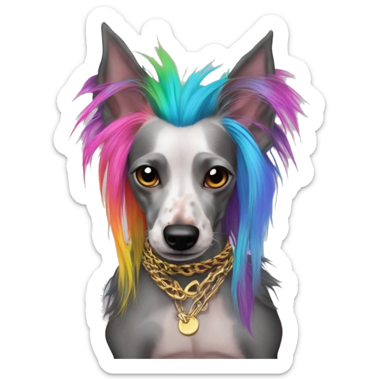 Punk Chinese crested dog neon rainbow hair gold chain punk piercings tattoos punk ear piercings sticker