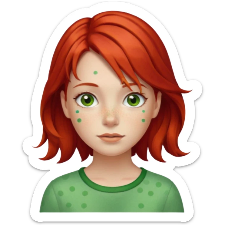  girl with red hair and green color hairclip sticker