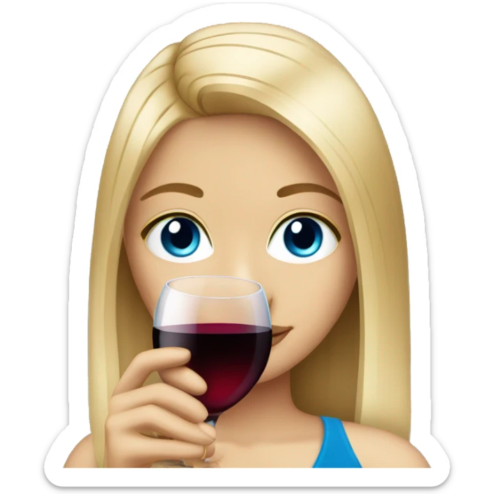 Beautiful Blonde girl straight hair with blue eyes drinking red wine  sticker