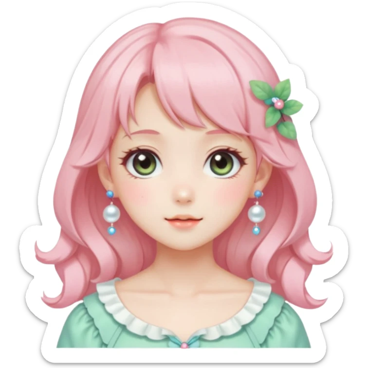 gorgeous-anime-style-lady-with-blushing-face-and-accessories-cottagecore-fairycore-kawaii-anime-colorful-pearly-romantic-aesthetic-trending-style sticker