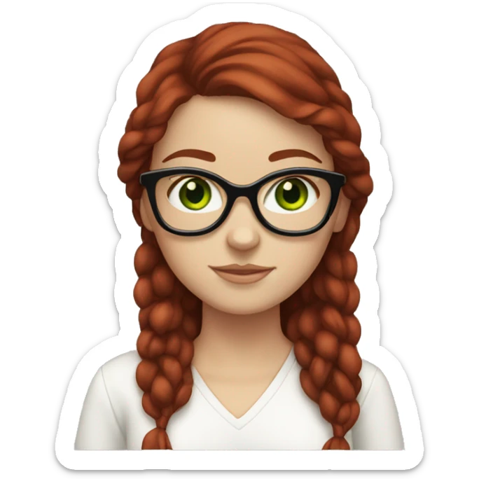 white girl with green eyes, glasses, and dark red hair sticker