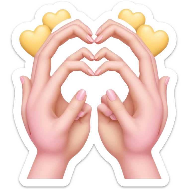 A pair of hands making a “heart” gesture in soft pink, beige and yellow pastel light sticker