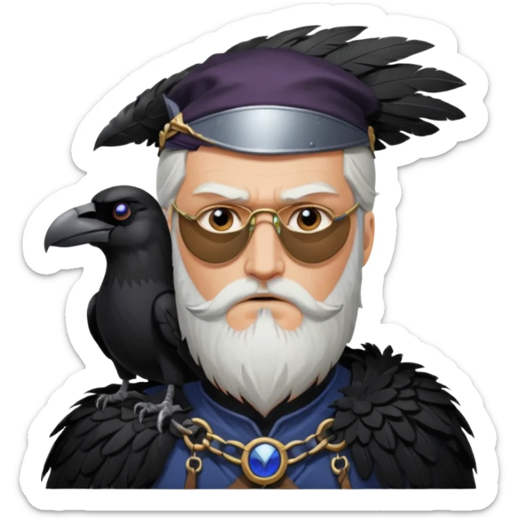 norse god odin with one eyepatch on his left eye and raven on his shoulder sticker