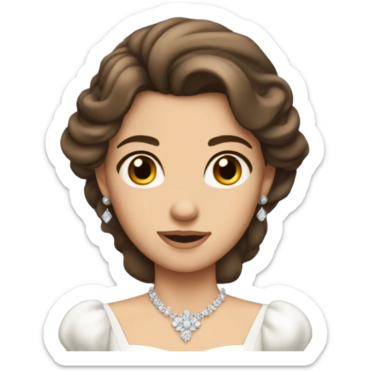 brunette princess with tiara slightly tanned brown eyes in a white dress sticker