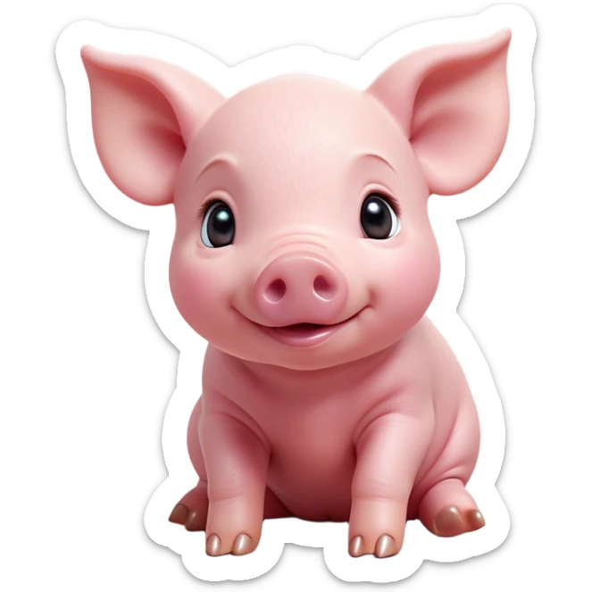 Cinematic Cute Piglet Portrait Emoji, Head tilted playfully and inquisitively, featuring a delicate rosy-pink hide with an adorably tiny snout and subtle sheen, round, sparkling beady eyes filled with boundless curiosity, Simplified yet irresistibly adorable features, highly detailed, glowing with a warm, friendly glow, high shine, affectionate and spirited, stylized with a touch of whimsical charm, bright and endearing, soft glowing outline, capturing the essence of a mischievous yet loving piglet, so playful it feels like it could nibble out of the screen and into your arms! sticker