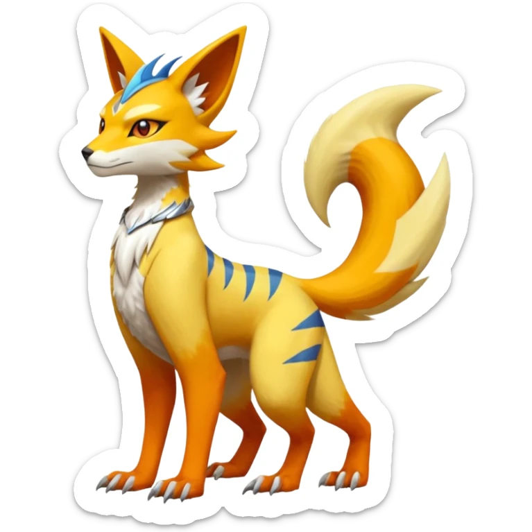 Latias-Vernid-Lombax-Koraidon-Renamon-Zeraora-Bastet-Fakémon-fusion-creature, full body sticker