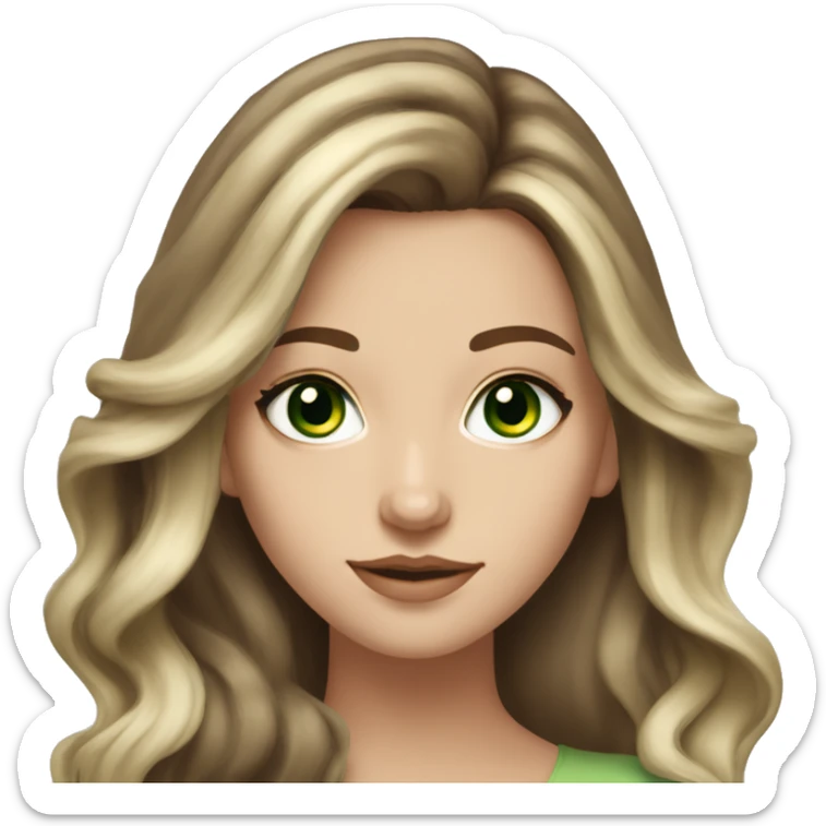 White girl with green eyes with long voluminous brown hair with blonde highlights balayage sticker