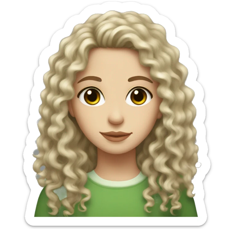 white girl curly long hair brown eyes, with glass of matcha sticker