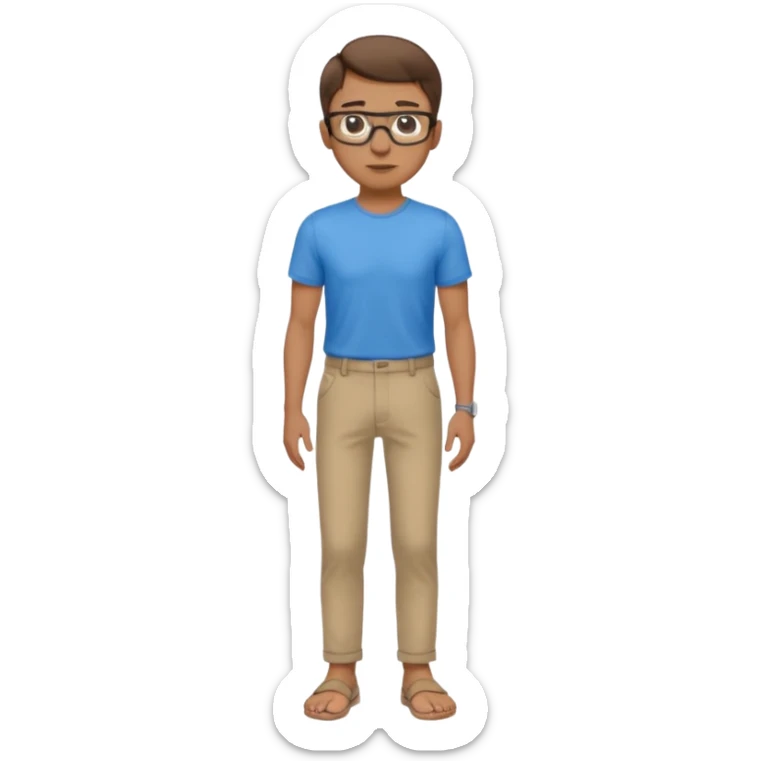 homme l'air cool taille moyenne corpulence maigre cheveux chatain court yeux bleus lunettes photo de pieds en pantalon  sticker