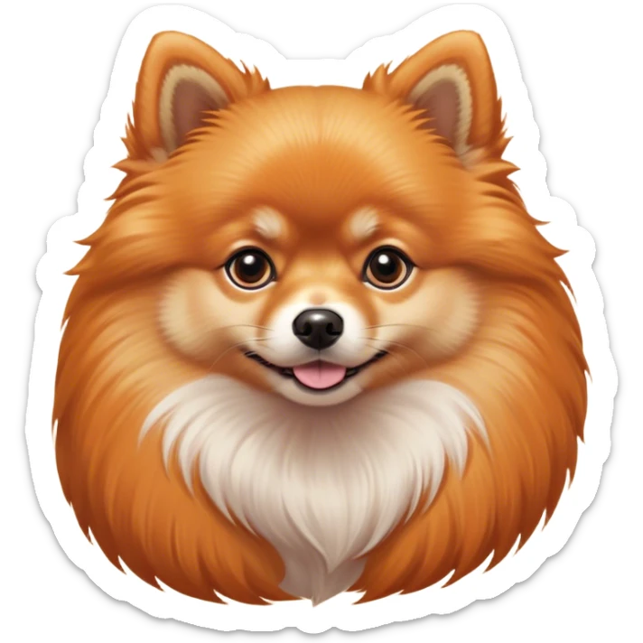 Cinematic Noble Orange Pomeranian Portrait Emoji, Poised and regal, with a compact, fluffy build and a well-groomed, vibrant orange Fur, deep-set soulful brown eyes, Simplified yet sharp and sophisticated features, highly detailed, glowing with a soft, dignified glow, high shine, intelligent and spirited, stylized with an air of elegance, focused and attentive, soft glowing outline, capturing the essence of a watchful and confident companion, so majestic it feels as though it could prance out of the screen with effortless authority! sticker