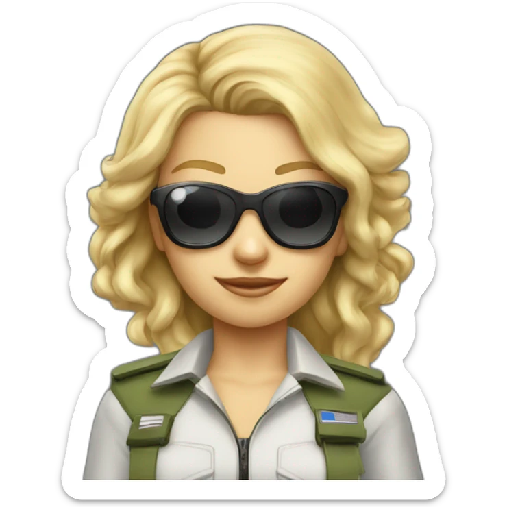 young long blonde hair female Boing airplane Commander with sun glasses sticker