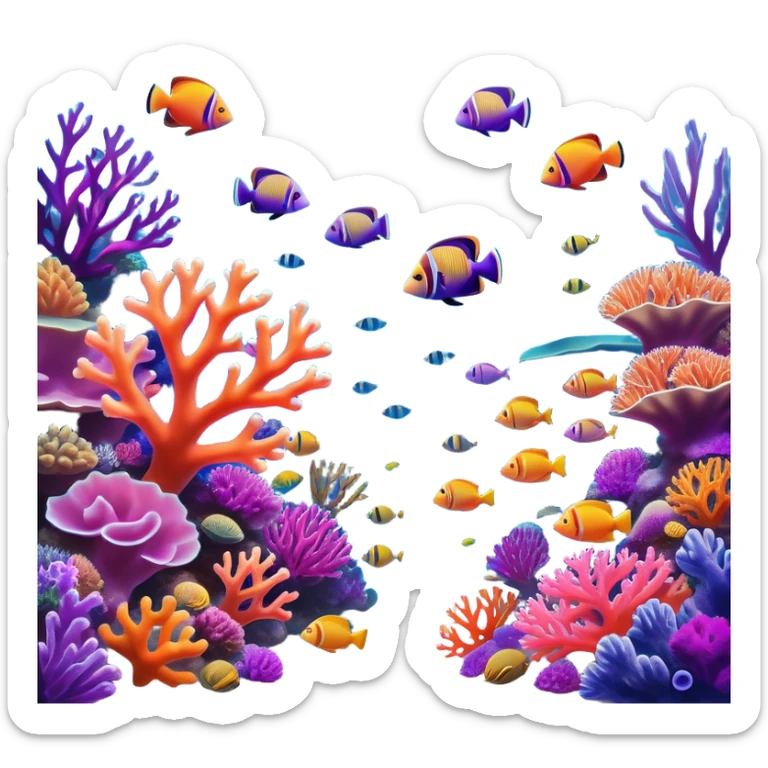 Cinematic Realistic Coral Reef Emoji in a wooden frame, Vibrant and alive, with colorful corals in hues of pink, purple, and orange, swaying gently with the underwater currents. Schools of tropical fish dart between the coral, with soft rays of sunlight piercing through the clear blue water above, creating a magical, serene underwater world. Soft glowing outline, capturing the essence of the bustling, colorful, and peaceful aquatic paradise. sticker