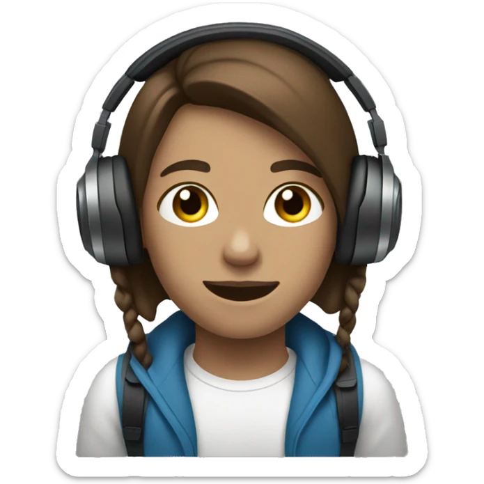 Listening to music on headphones, brown hair blue eyes sticker