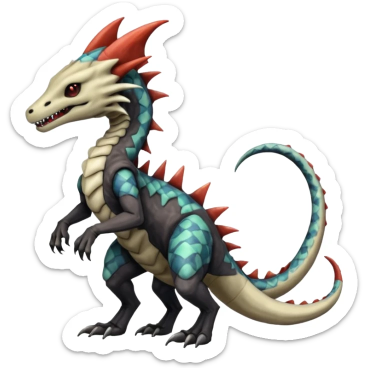 Marowak-Marowak-Sergal-Salandit-Xenomorph-hybrid-fantasy-creature (full body) with colored scale pattern markings sticker