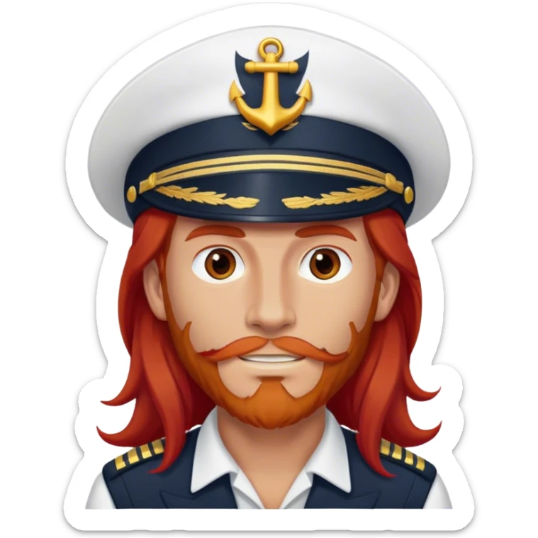 a male boat captain with long red hair no hair on face sticker