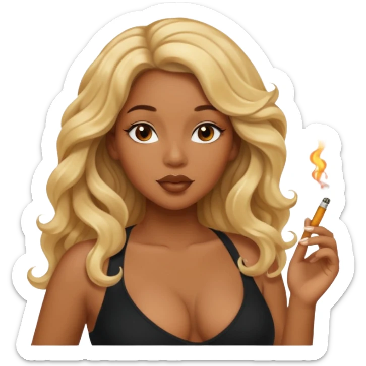 Curvy, blonde long hair, sfw intimate pose black girl smoking sticker
