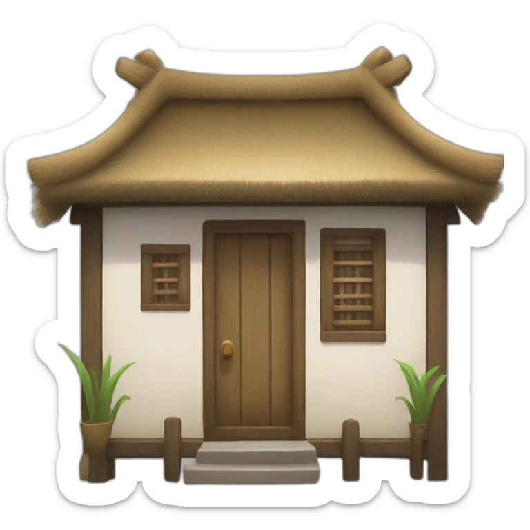 emoji of the front facade of a Chinese-style village hut with a thatched or reed roof sticker