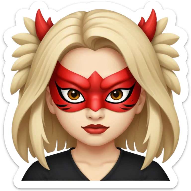 A white Latin girl with a tengu mask and black shirt  sticker
