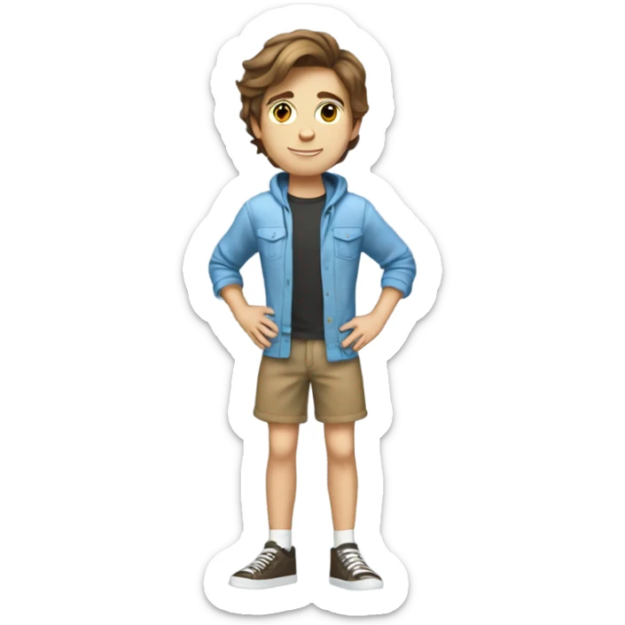 do a teenage boy with brown hair light eyes and a cute outfit, full body legs arms, SURFING  sticker
