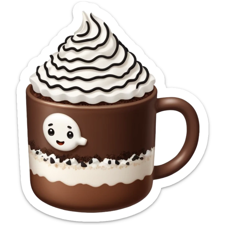 Hot chocolate with whipped cream and marshmallows on top of the whipped cream and also crunched Oreo crumbs. sticker