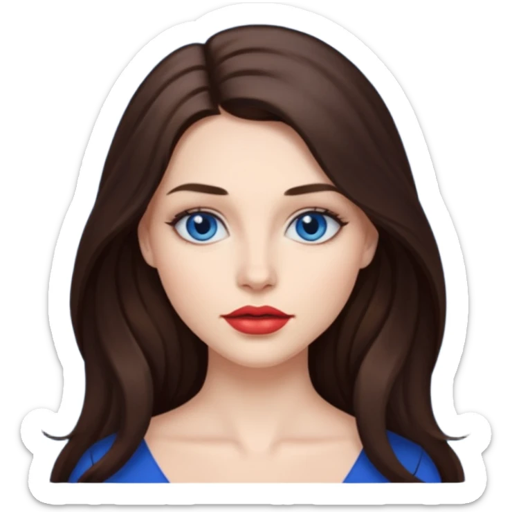 Woman with fair skin long brunette hair dark blue eyes and full lips sticker