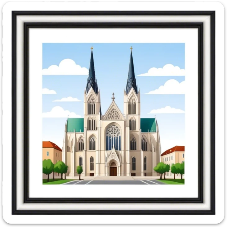 Cinematic Realistic Zagreb Cathedral Landmark Emoji, depicted with Gothic architecture rendered with lifelike detail and majestic, soft lighting. sticker