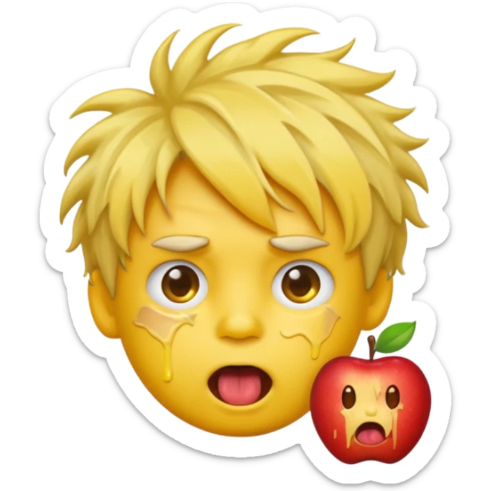 Create a cartoon-style emoji sticker of a dizzy or overwhelmed boy with a yellow face, X eyes, tongue out, and messy hair. The style should be similar to the Apple emoji style. Make him look exaggerated or disoriented in a funny way.”  sticker