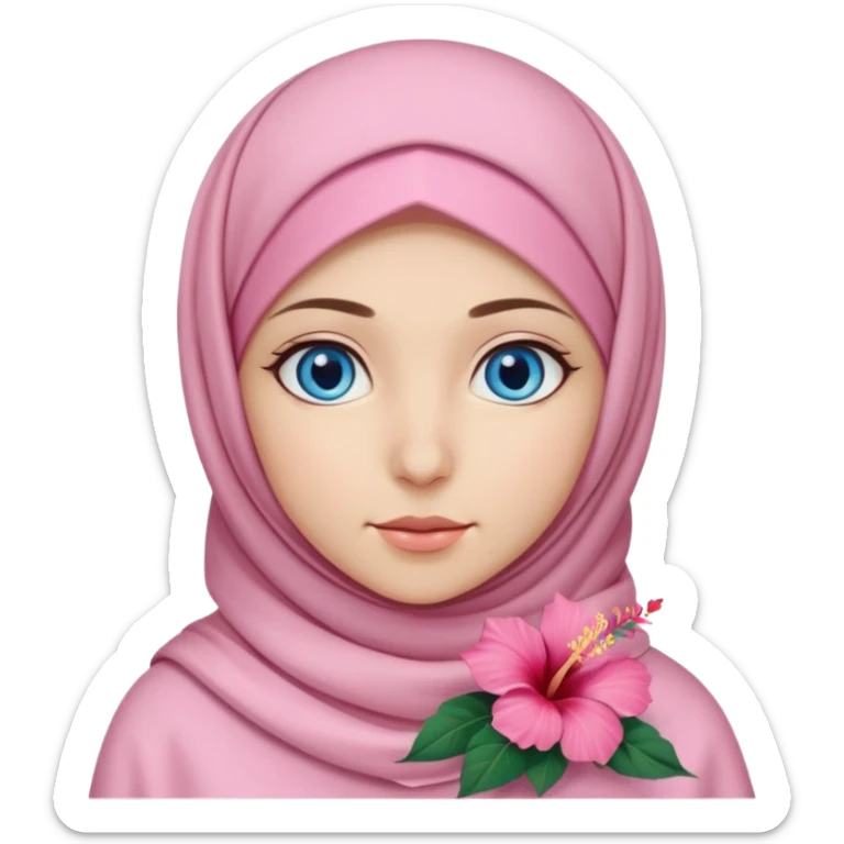 Turkish beautiful finish Konya girl blue eyes with light pink hijab islamic dress and had on her hijab hibiscus flower sticker