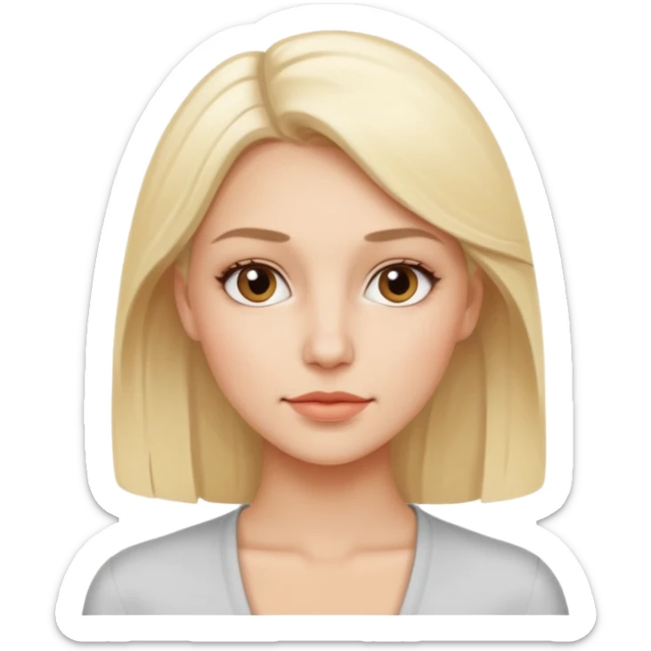 Stylized emoji portrait of a sexy long-haired white-blonde woman, confident expression, smooth skin, minimal makeup, clean background sticker