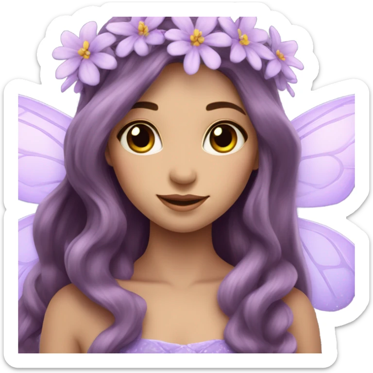 Beautiful lilac fairy streight long brown hair flowers sticker